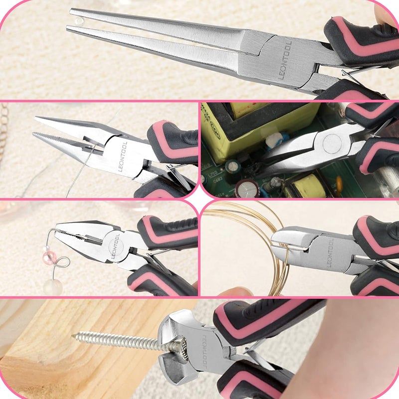 LEONTOOL 6-Piece Jewelry Pliers Set with Case, Including Needle Nose, Bent Nose, Diagonal, End Nippers, Perfect for DIY Crafting, Beading & Repairing - Image 4